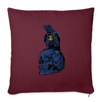 Corbeau gothique avec Mjölnir sur le crâne - Gothique - Housse de coussin décorative 45 x 45 cm - bordeaux - Devant