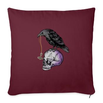 Corneille gothique avec collier Mjölnir sur le crâne - Goth - Housse de coussin décorative 45 x 45 cm - bordeaux - Devant