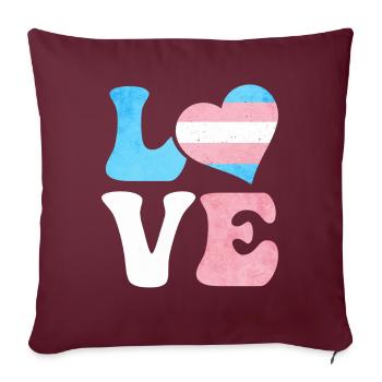Fierté transgenre Drapeau trans AMOUR Cœur LGBTQ - Housse de coussin décorative 45 x 45 cm - bordeaux - Devant