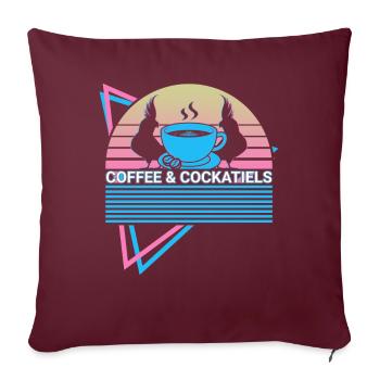 Kaffee und Nymphensittiche Retro - Sofakissenbezug 45 x 45 cm - Burgunderrot - Vorne