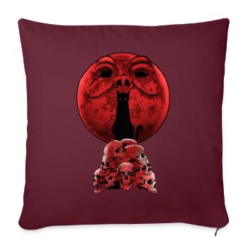 Whimsigoth Roter Halloween Katzenschädel Vollmond - Sofakissenbezug 45 x 45 cm - Burgunderrot - Vorne