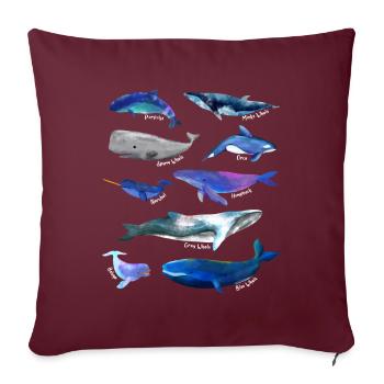 Dessins aquarelles de baleine - Motif de baleine - Housse de coussin décorative 45 x 45 cm - bordeaux - Devant