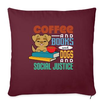 Café et livres et chiens - Housse de coussin décorative 45 x 45 cm - bordeaux - Devant
