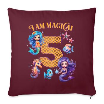 Anniversaire de la sirène 5 ans - Housse de coussin décorative 45 x 45 cm - bordeaux - Devant