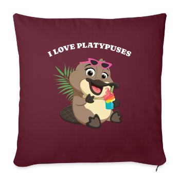 Ornithorynque J’aime Platypus Kids - Housse de coussin décorative 45 x 45 cm - bordeaux - Devant