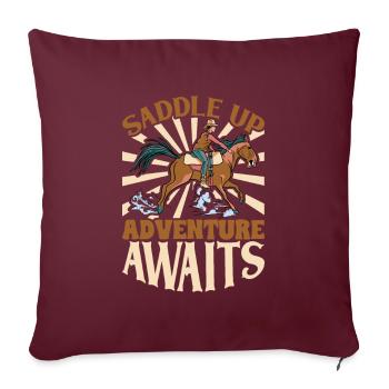 Selle - l’aventure vous attend - chevaux - Housse de coussin décorative 45 x 45 cm - bordeaux - Devant