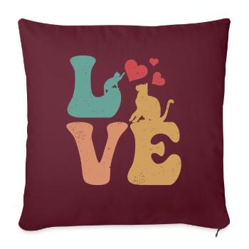 Cat LOVE Amoureux des chats J’aime les chats - Housse de coussin décorative 45 x 45 cm - bordeaux - Devant