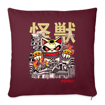Kaiju Maneki Neko Monstre d’anime japonais Chance - Housse de coussin décorative 45 x 45 cm - bordeaux - Devant