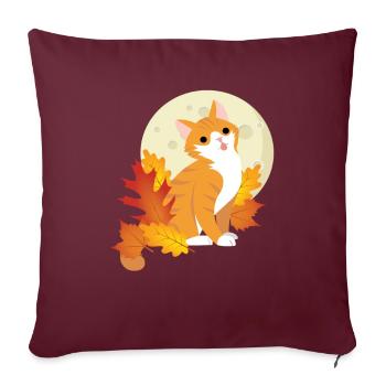 Feuilles d’étui de chaton de chat d’automne - Housse de coussin décorative 45 x 45 cm - bordeaux - Devant