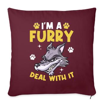 Furry Fandom Fursona Fursuit Wolf - Housse de coussin décorative 45 x 45 cm - bordeaux - Devant