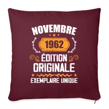 Cadeau D'anniversaire En Novembre 1962 - 1962 - Housse de coussin décorative 45 x 45 cm - bordeaux - Devant