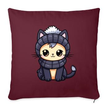 Bande dessinée d’hiver de chat - Housse de coussin décorative 45 x 45 cm - bordeaux - Devant