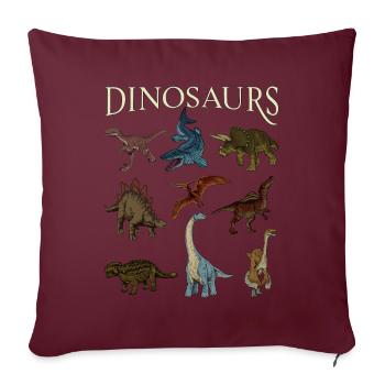Verschiedene Dinosaurier - Sofakissenbezug 45 x 45 cm - Burgunderrot - Vorne