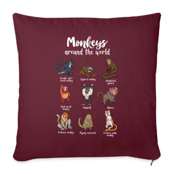 De nombreuses espèces de singes - singes du monde - Housse de coussin décorative 45 x 45 cm - bordeaux - Devant