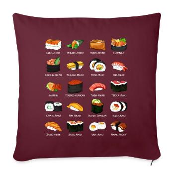 Viele Sushi Zubereitungen - Arten von Sushi - Sofakissenbezug 45 x 45 cm - Burgunderrot - Vorne