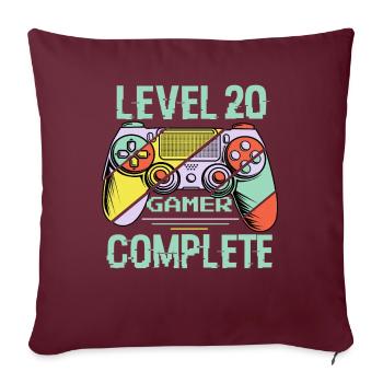 Niveau 20 complète 20 Ans Gamer Level 20 Complete - Housse de coussin décorative 45 x 45 cm - bordeaux - Devant