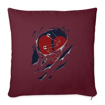 Cœur brisé et épingles à nourrice déchirées - Housse de coussin décorative 45 x 45 cm - bordeaux - Devant