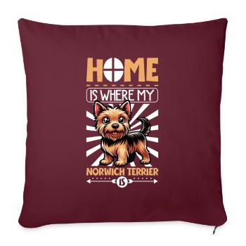 Zuhause - Norwich Terrier - Sofakissenbezug 45 x 45 cm - Burgunderrot - Vorne