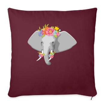 Tête d’éléphant Fleurs Enfants Éléphant - Housse de coussin décorative 45 x 45 cm - bordeaux - Devant