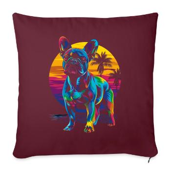 Bouledogue français Frenchie chien plage Bain de soleil - Housse de coussin décorative 45 x 45 cm - bordeaux - Devant