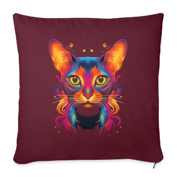 Chat d’Abyssinie Pop Art - Housse de coussin décorative 45 x 45 cm - bordeaux - Devant