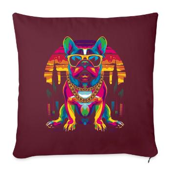 Lunettes de soleil pour chien Boston Terrier Goldchain Pop Art - Housse de coussin décorative 45 x 45 cm - bordeaux - Devant