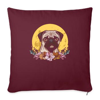 Mops Hund Wilde Blumen Floral Moon - Sofakissenbezug 45 x 45 cm - Burgunderrot - Vorne