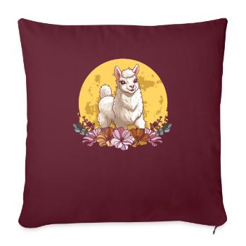 Lama Llama Wilde Blumen Floral Moon - Sofakissenbezug 45 x 45 cm - Burgunderrot - Vorne