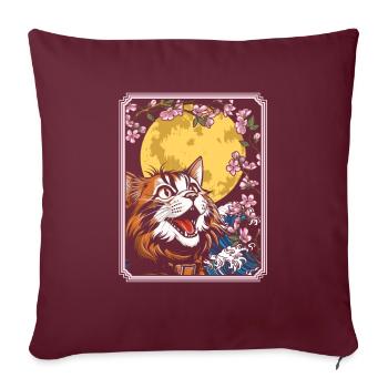 Katze Japan Cherry Blossom Moon - Sofakissenbezug 45 x 45 cm - Burgunderrot - Vorne