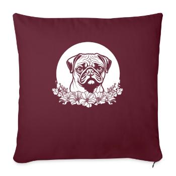 Mops Hund Wilde Blumen Floral Moon - Sofakissenbezug 45 x 45 cm - Burgunderrot - Vorne