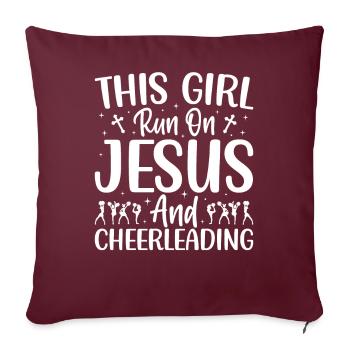 Fille courant sur Jésus et pom-pom girl cheerlea - Housse de coussin décorative 45 x 45 cm - bordeaux - Devant