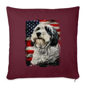 Drapeau américain Bobtail - Housse de coussin décorative 45 x 45 cm - bordeaux - Devant
