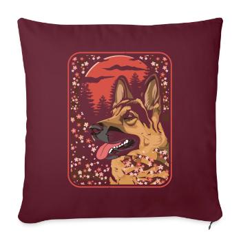 Schäferhund Japan Cherry Blossom Moon - Sofakissenbezug 45 x 45 cm - Burgunderrot - Vorne