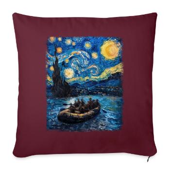 Rafting Rivière Paddle Nuit étoilée Peinture - Housse de coussin décorative 45 x 45 cm - bordeaux - Devant