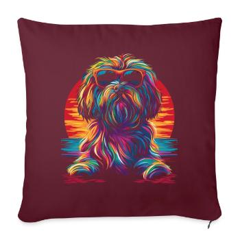 Lunettes de soleil chien havanais coucher de soleil Pop Art - Housse de coussin décorative 45 x 45 cm - bordeaux - Devant