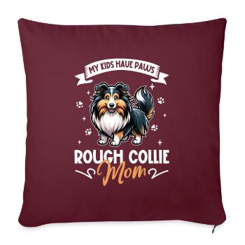 Maman Collie à poil long - Housse de coussin décorative 45 x 45 cm - bordeaux - Devant
