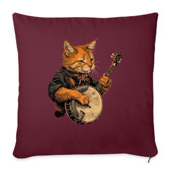 Chat abyssin Joueur de banjo bluegrass - Housse de coussin décorative 45 x 45 cm - bordeaux - Devant