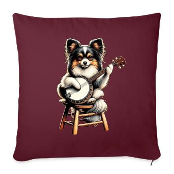 Papillon Dog Joueur de banjo bluegrass - Housse de coussin décorative 45 x 45 cm - bordeaux - Devant