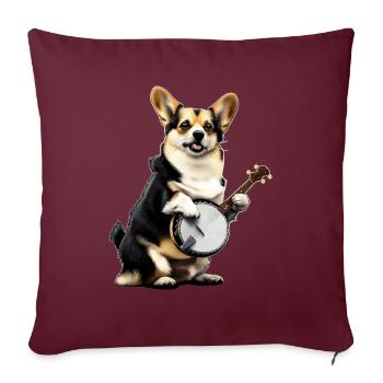 Pembroke Corgi Chien Joueur de Banjo Bluegrass - Housse de coussin décorative 45 x 45 cm - bordeaux - Devant