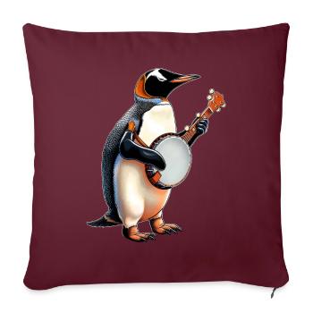 Penguin Oiseau Joueur de Banjo Bluegrass - Housse de coussin décorative 45 x 45 cm - bordeaux - Devant