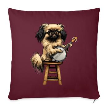Chien pékinois Joueur de banjo bluegrass - Housse de coussin décorative 45 x 45 cm - bordeaux - Devant