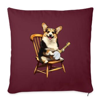 Pembroke Corgi Chien Joueur de Banjo Bluegrass - Housse de coussin décorative 45 x 45 cm - bordeaux - Devant