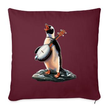 Penguin Oiseau Joueur de Banjo Bluegrass - Housse de coussin décorative 45 x 45 cm - bordeaux - Devant