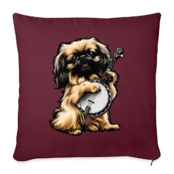 Chien pékinois Joueur de banjo bluegrass - Housse de coussin décorative 45 x 45 cm - bordeaux - Devant
