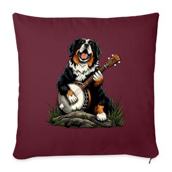 Bouvier Bernois Joueur de Banjo Bluegrass - Housse de coussin décorative 45 x 45 cm - bordeaux - Devant