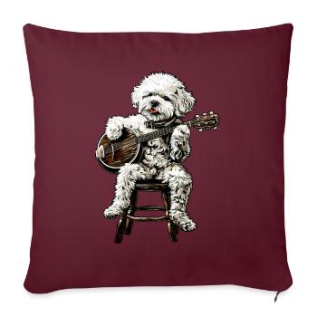 Bichon frisé chien joueur de banjo bluegrass - Housse de coussin décorative 45 x 45 cm - bordeaux - Devant