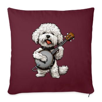 Bichon frisé chien joueur de banjo bluegrass - Housse de coussin décorative 45 x 45 cm - bordeaux - Devant