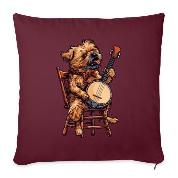 Brussels Griffon Dog Joueur de banjo bluegrass - Housse de coussin décorative 45 x 45 cm - bordeaux - Devant