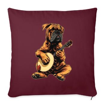 Bullmastiff Chien Joueur de Banjo Bluegrass - Housse de coussin décorative 45 x 45 cm - bordeaux - Devant