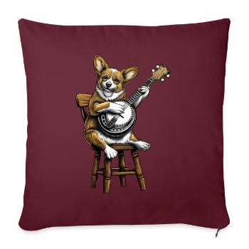 Corgi Dog Joueur de banjo bluegrass - Housse de coussin décorative 45 x 45 cm - bordeaux - Devant